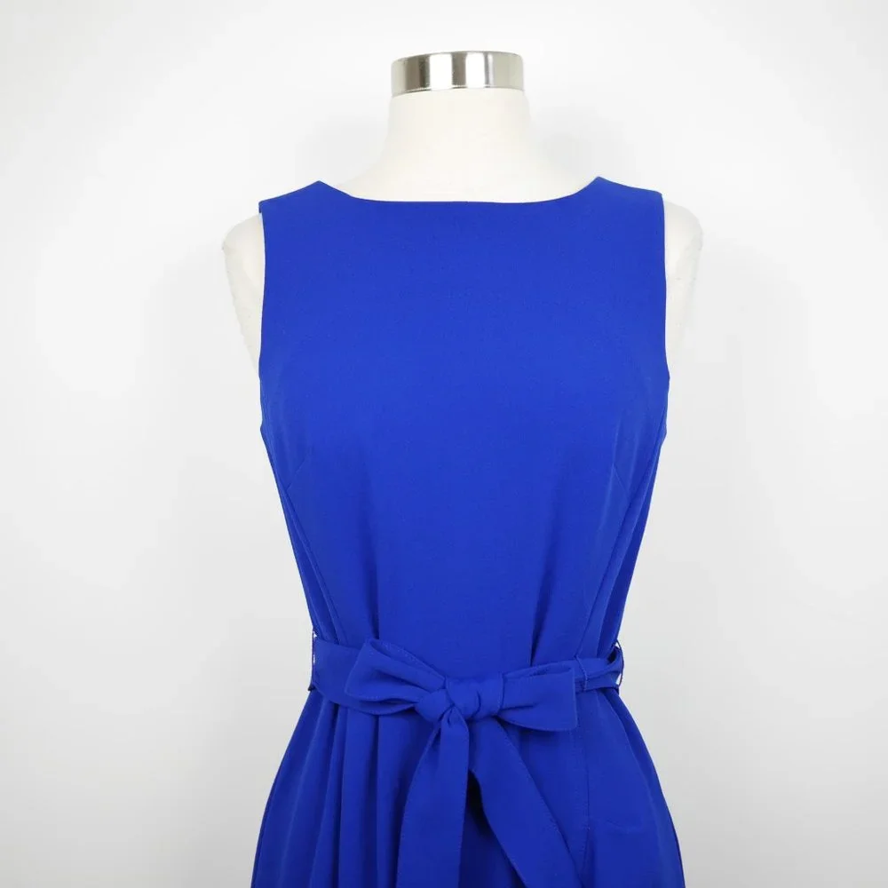 CALVIN KLEIN Women's 4 Cobalt blue sleeveless stretch dress ruffled hem knee lth - Picture 2 of 10